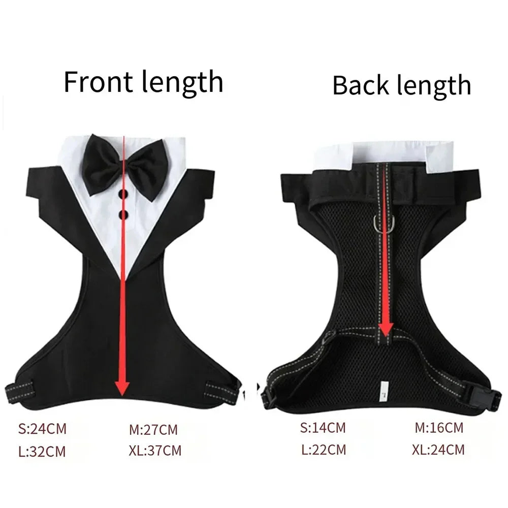 Dogs Tuxedo Wedding Party Suit Dog Formal Tuxedo with Bow Tie Pet Dog Vest Harness Outfit Wedding Attire Dog Tuxedo for Puppies