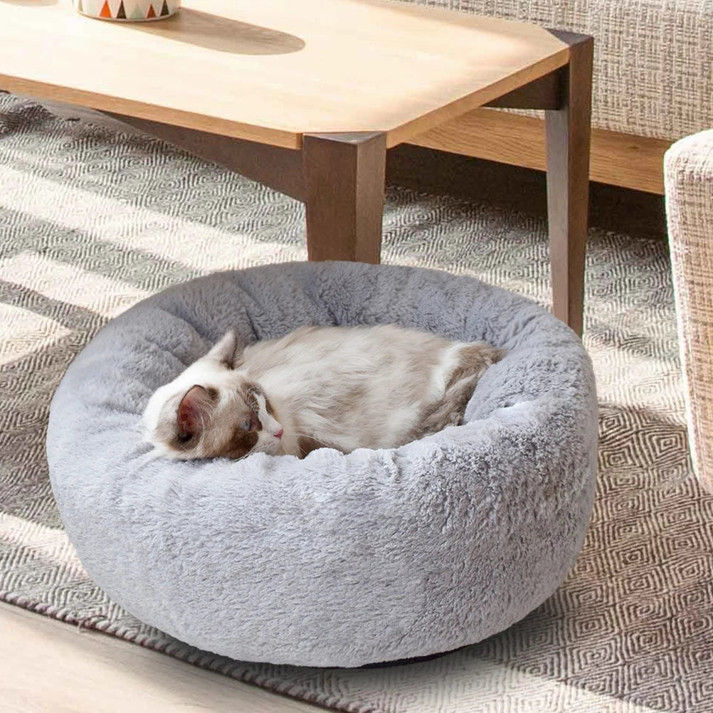 70CM Donut-Shaped Plush Pet Cuddler Bed Machine Washable Anti-Slip for Dog&Cat House Winter Warm Sleeping