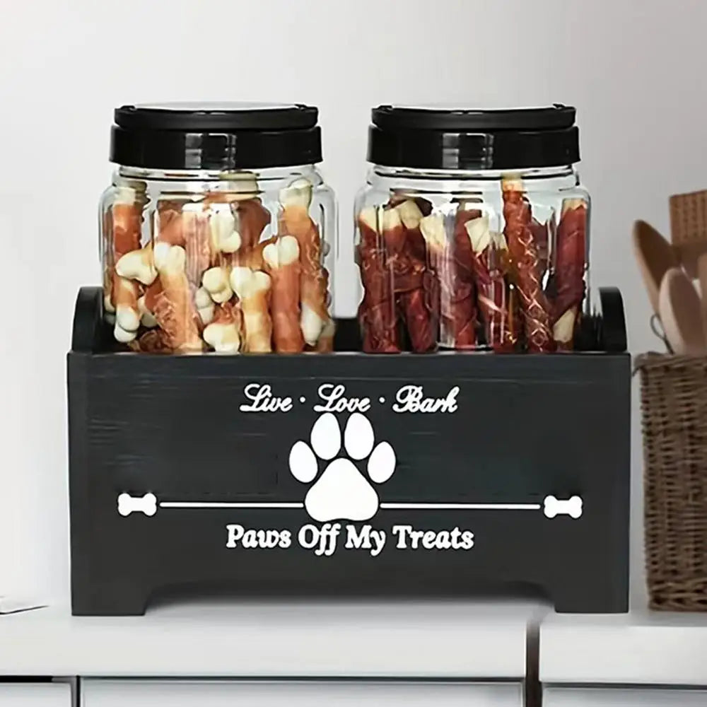 Wooden Dog Treat Container Multifunctional Airtight Dog Food Storage Container with 2  Cat and Dog Treat Jars Pet supplies
