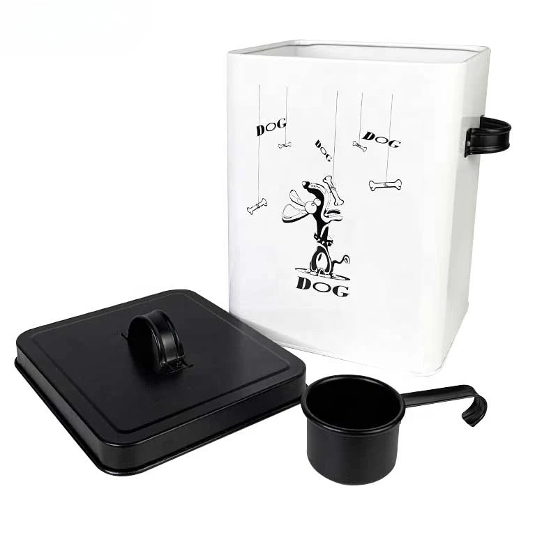2023 New Fashion White  Farmhouse Dog Food Container with black Lid Food Storage Container with Serving Scoop