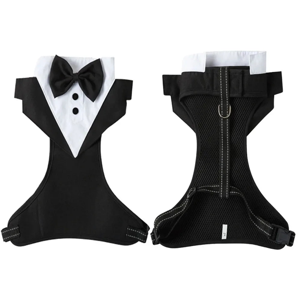 Dogs Tuxedo Wedding Party Suit Dog Formal Tuxedo with Bow Tie Pet Dog Vest Harness Outfit Wedding Attire Dog Tuxedo for Puppies