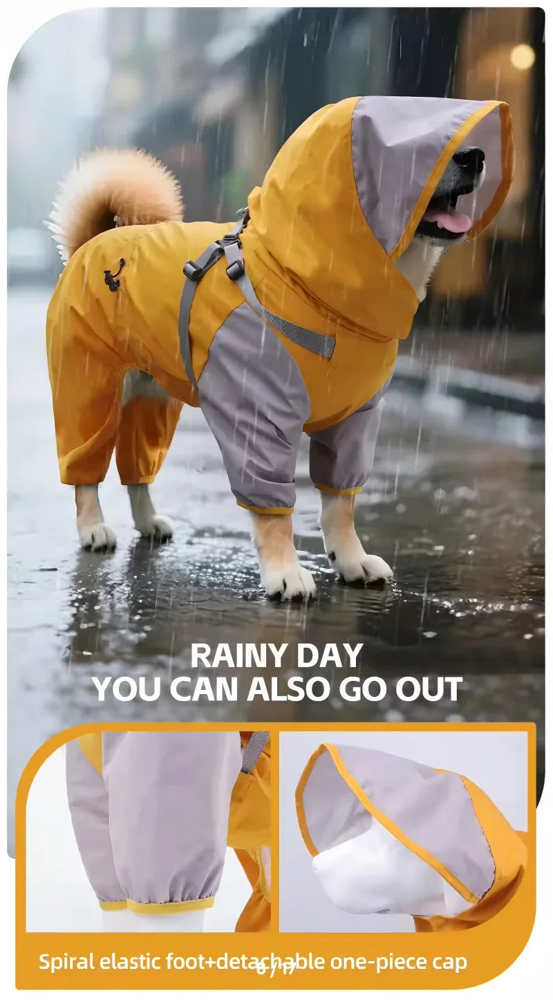Pet Dog Waterproof Coat Puppy Hooded Jacket for Rainy Day Outdoor Dog Raincoat Reflective Clothes for Small Medium Large Dogs