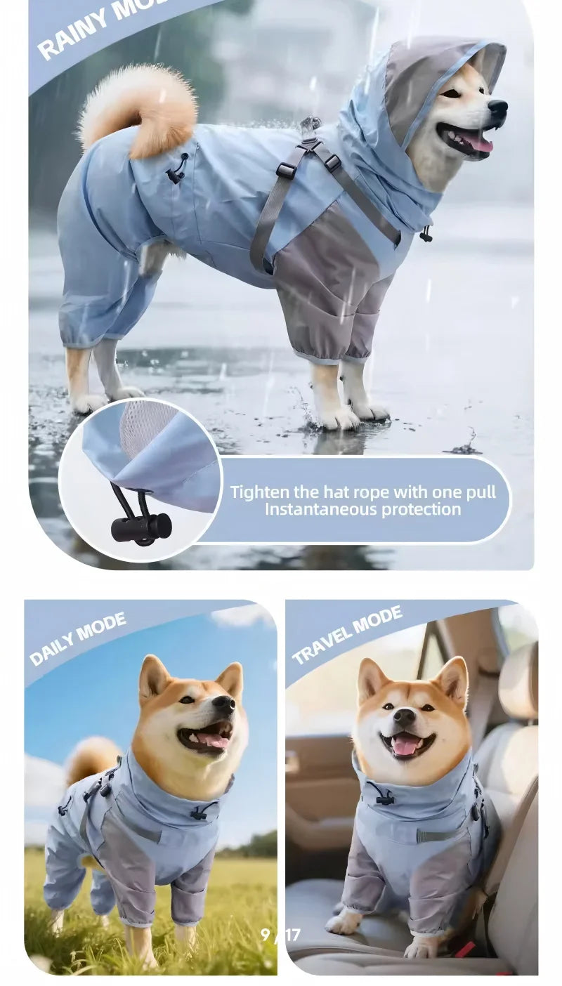Pet Dog Waterproof Coat Puppy Hooded Jacket for Rainy Day Outdoor Dog Raincoat Reflective Clothes for Small Medium Large Dogs