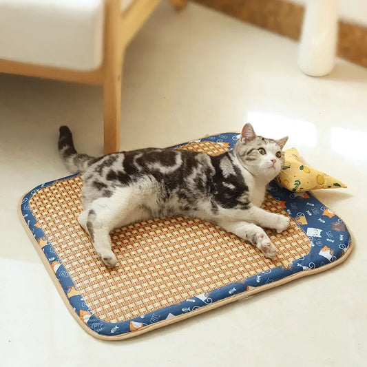 Cat Litter Cooler Summer Cooling Litter Mat Bite Resistant Waterproof Summer Rattan Mat Dog Mat Sofa Square Pet Sleeping Bed