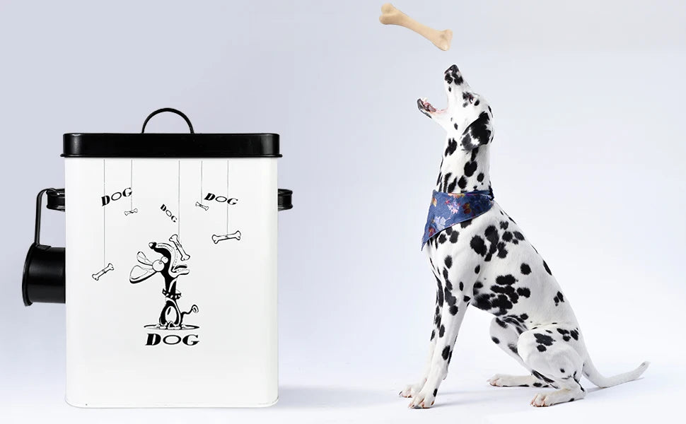 2023 New Fashion White  Farmhouse Dog Food Container with black Lid Food Storage Container with Serving Scoop