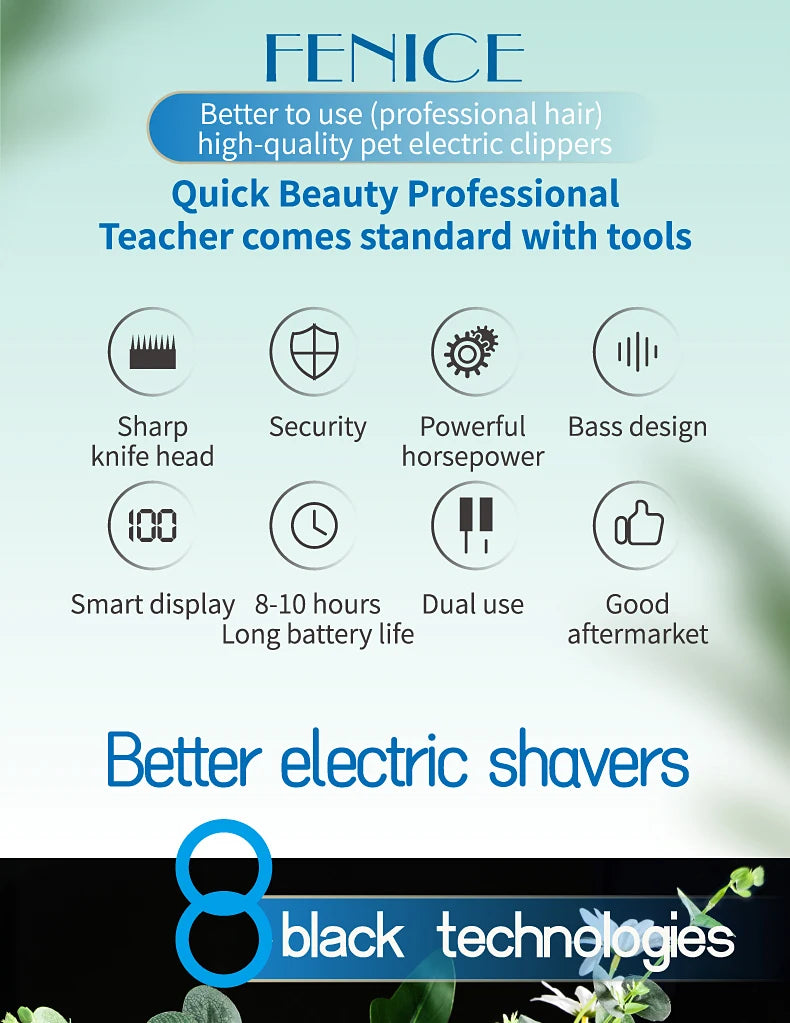 Fenice Electrical Pet Clipper Machine Dog Hair Clippers Grooming Animals Haircut Trimmer Shaver Set Pets Cordless Rechargeable