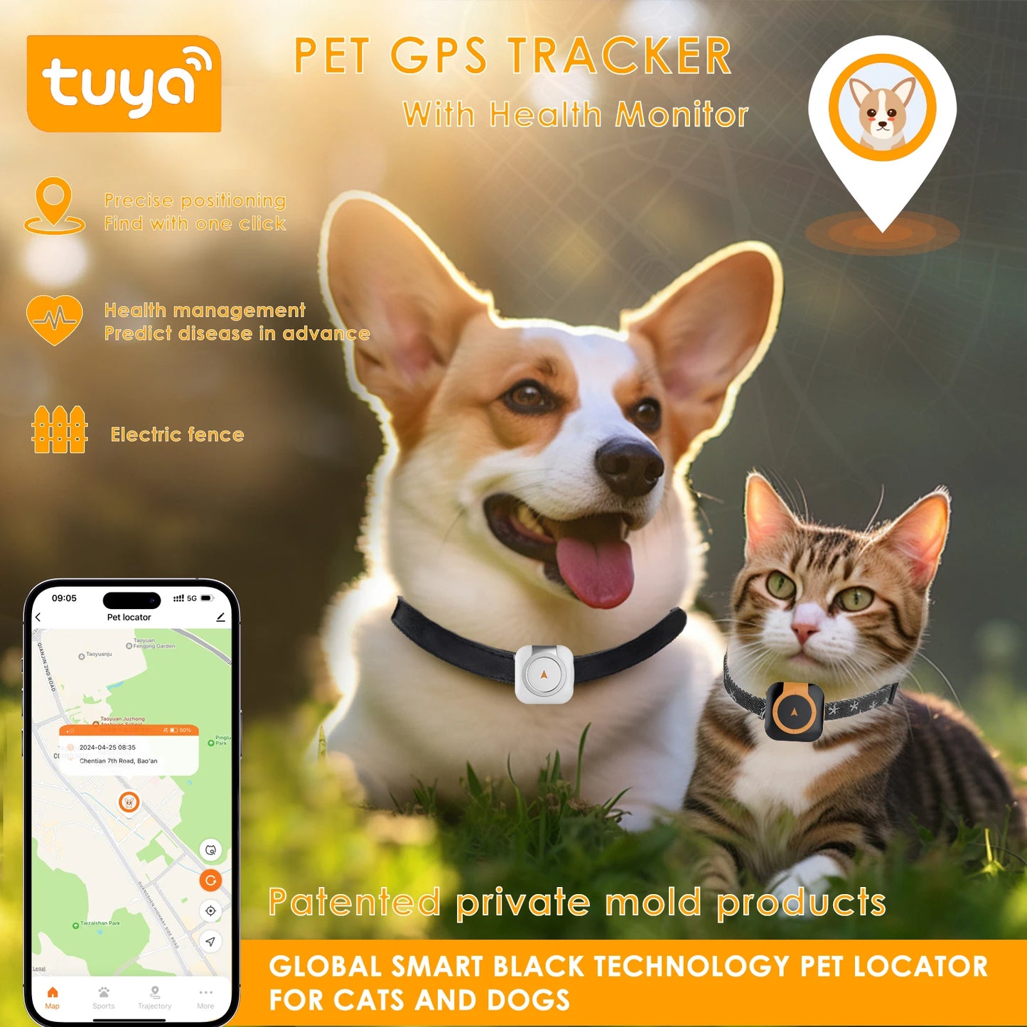 4G GPS Tracker Dog Cat IP67 Waterproof Pet Tracker Geo-fence Dog Collar Monitor Real Time GPS Sports Tracking Health Monitoring