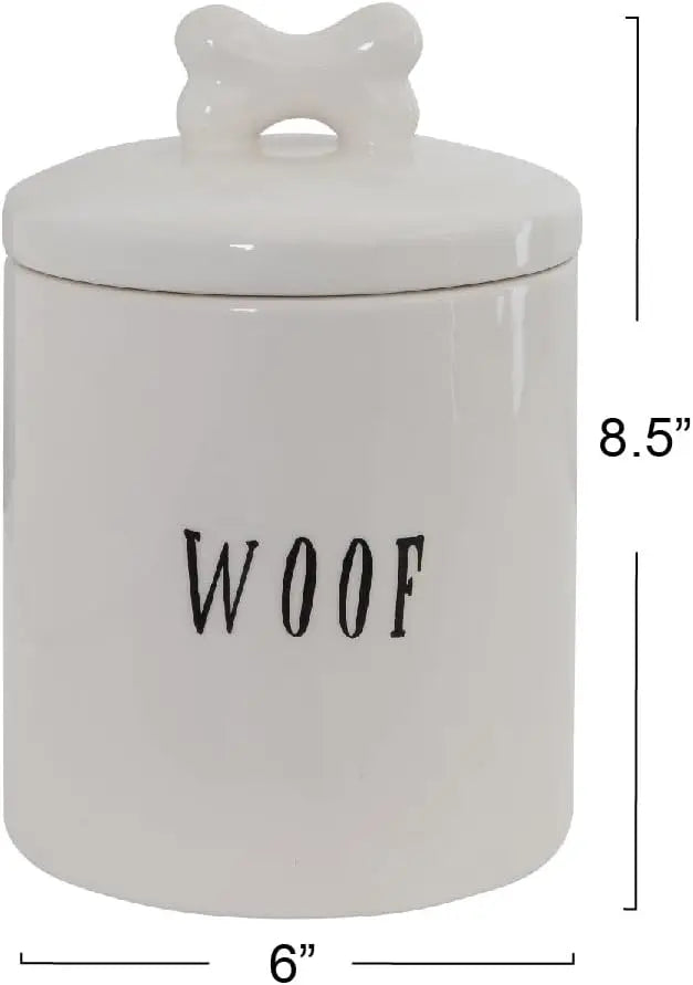 Dog TreatJar with Bone Handle on Lid  Jar Large Ceramic Airtight Canister Rustic Farmhouse Pet Food Storage Container
