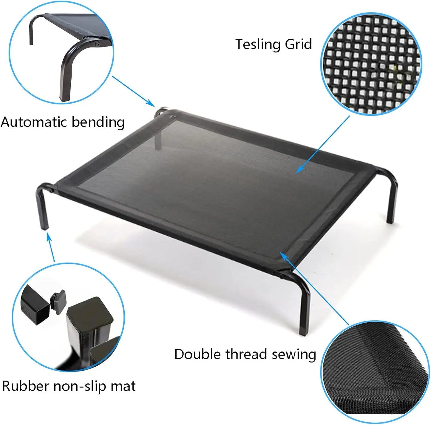 Elevated Dog Bed - 3 Sizes, Outdoor Pet Sofa Bed for Camping, Black Raised Cot for Dogs/Cats
