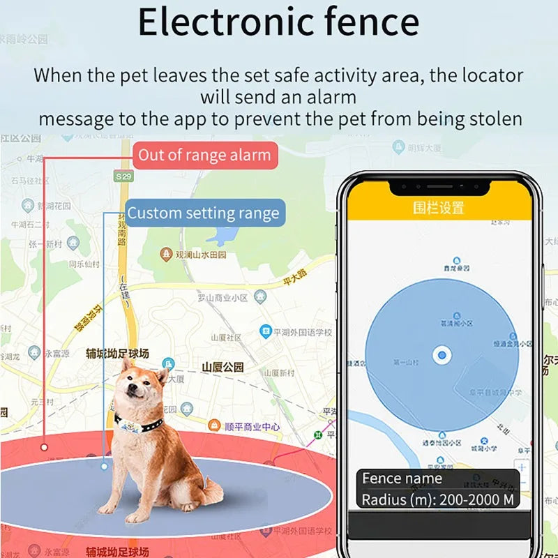 2G GPS & WiFi Pet Tracker Anti-Lost Smart Collar for Dogs/Cats with Real-Time Location Tracking Pet Activity Monitor Tracking