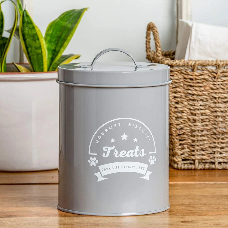 Galvanized Iron Dog Food Container Pet Food Storage Tin Dog Treat Jar with Lid for Pet