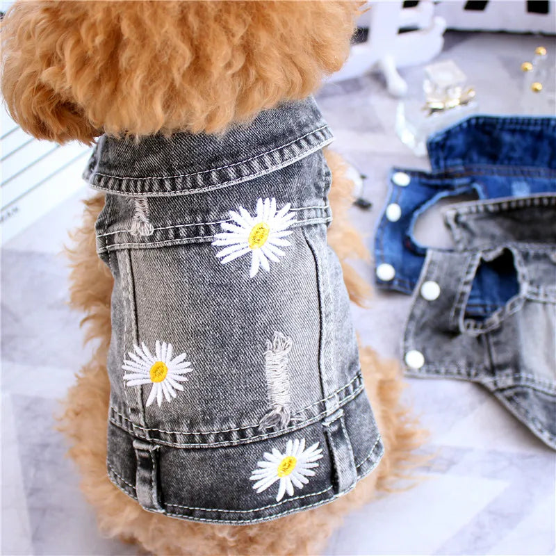 Pet Clothes Denim Dog Costume Summer Cowboy Vest Daisy Shirt Jeans Jacket Puppy Clothing for Chihuahua Yorkies