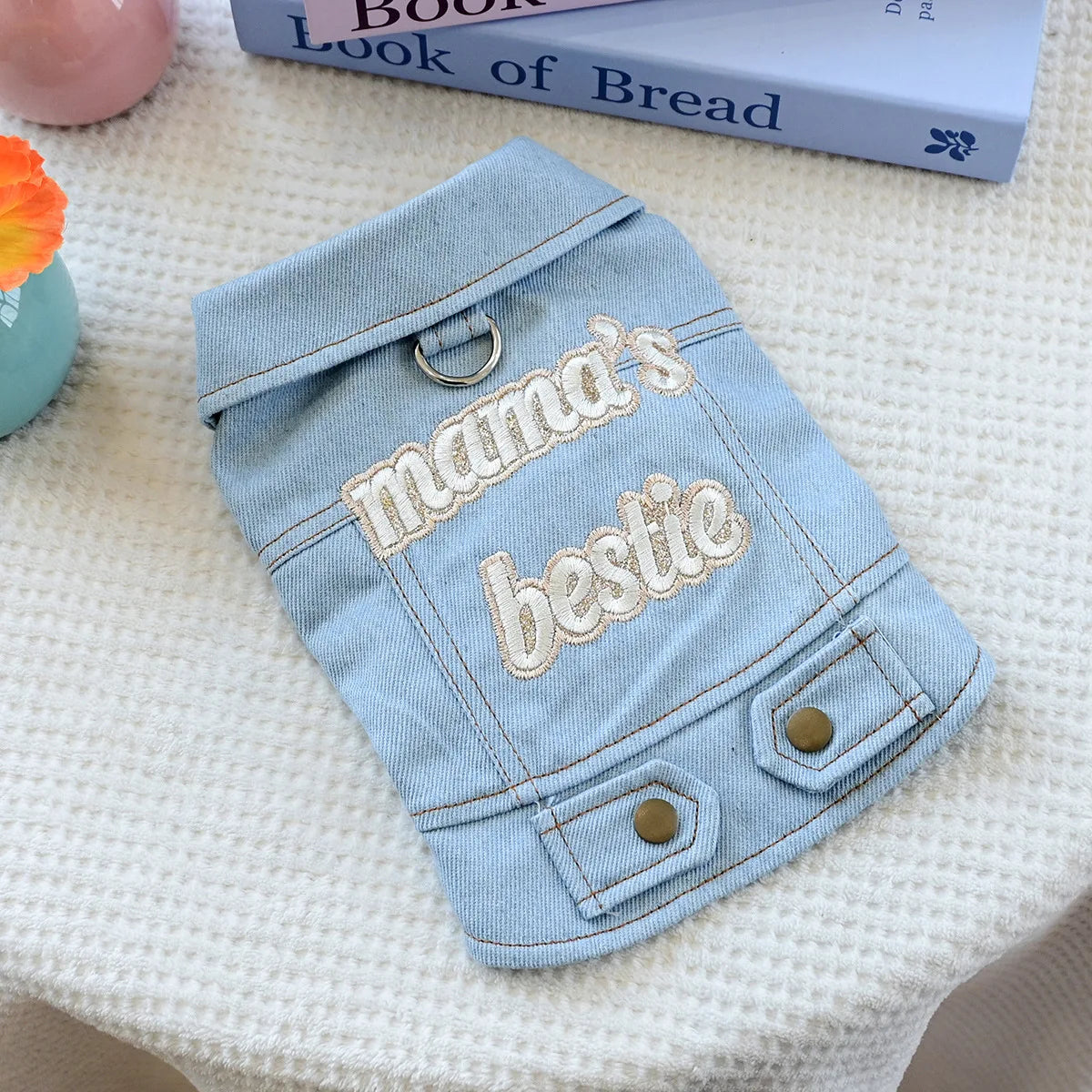 Denim Puppy Jacket For Chihuahua Yorkie Adjustable Lightweight  Coat, Breathable Dog Clothes With Snap Closure