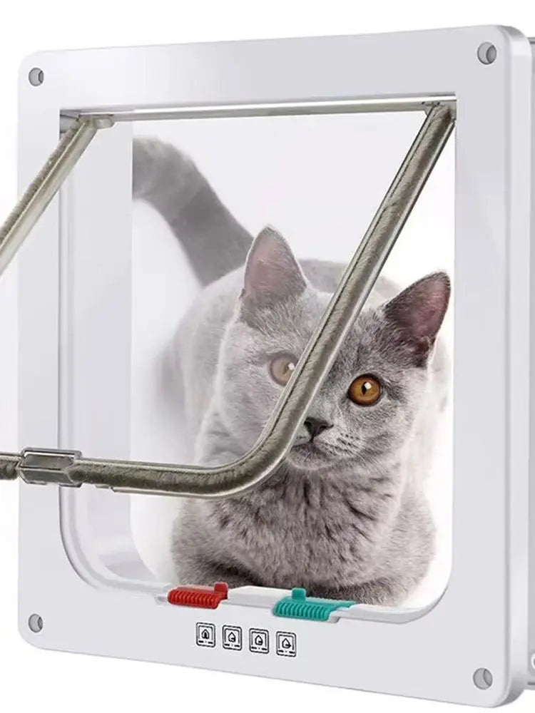 Magnetic 4-Way Lock Cat Flap Door for Interior & Exterior Doors Windows ABS Plastic Pet Gate Safety Entry/Exit for Cats & Dogs
