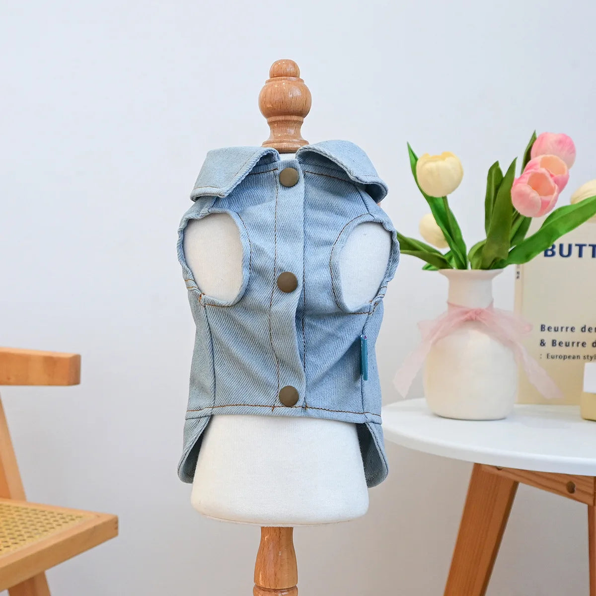 New Heart Wings Design Dog Denim Jacket with Pearl Pet Vest Cool Clothes Durable Jeans Coat for Small Medium Dogs