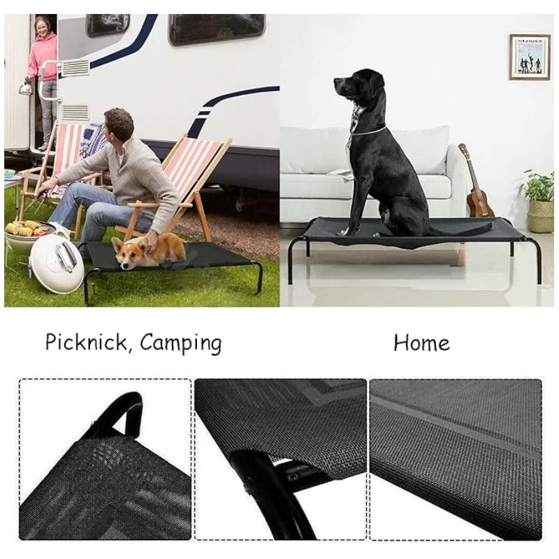 Elevated Dog Bed - 3 Sizes, Outdoor Pet Sofa Bed for Camping, Black Raised Cot for Dogs/Cats