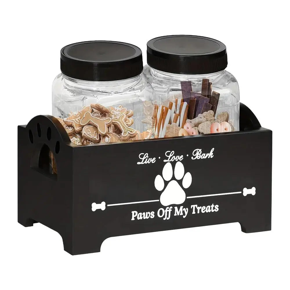 Wooden Dog Treat Container Multifunctional Airtight Dog Food Storage Container with 2  Cat and Dog Treat Jars Pet supplies