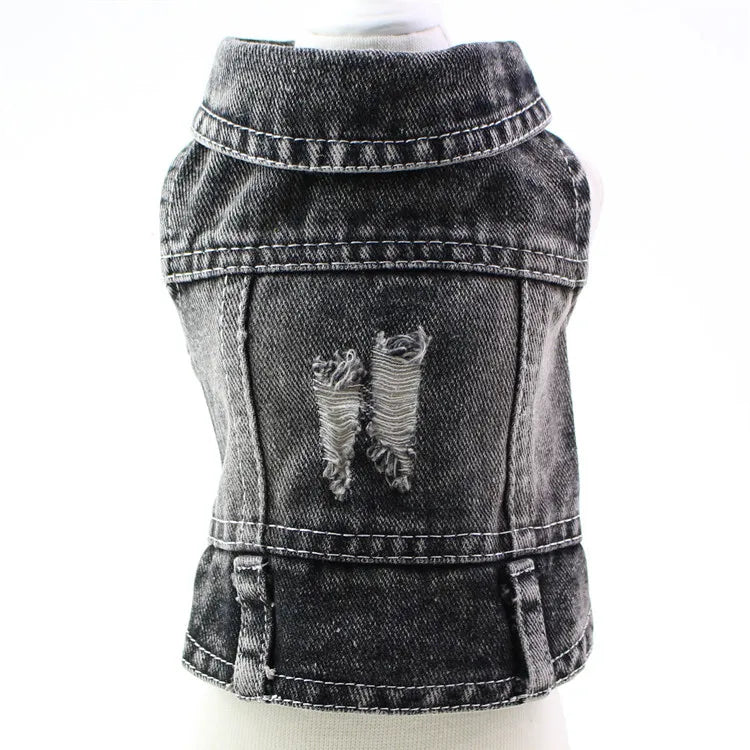 Pet Clothes for Small Medium Dogs Cool Dog Denim Jacket Puppy Sleeveless Dark Washed Jeans Costume Spring Lapel Pet Coat