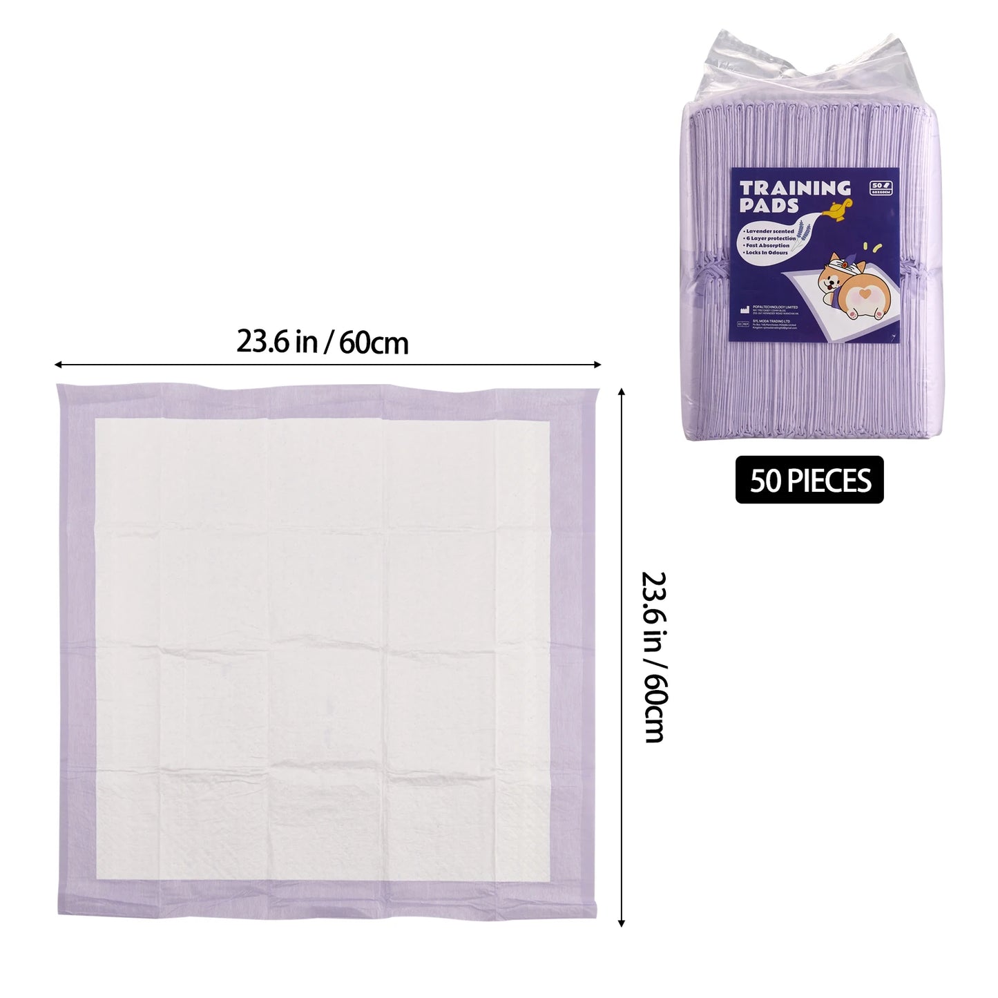 Tieker Pet Diapers Disposable Pet Training Pads Lavender Scent, Quick Drying Super Absorbent Healthy Diaper Pads, 50 pcs