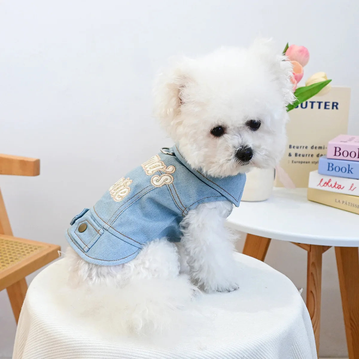Denim Puppy Jacket For Chihuahua Yorkie Adjustable Lightweight  Coat, Breathable Dog Clothes With Snap Closure