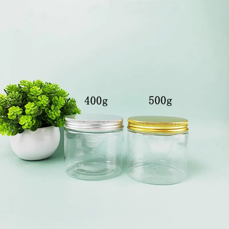 250/400/500ml Empty Cream Jar Facial Mask PET Container Clear Bottle With aluminum/Plastic lid Makeup Cosmetic Packing Bottle