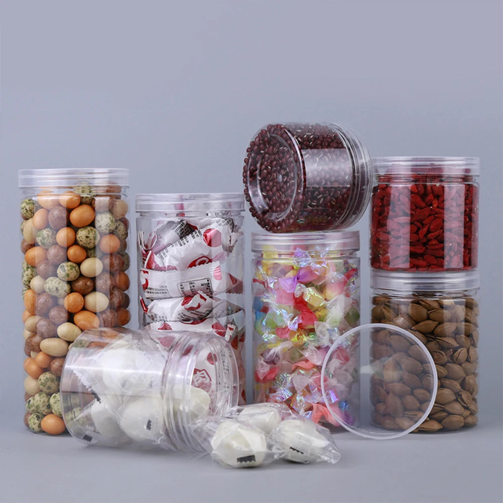 10pcs 500ml 1000ml Plastic Food Jar with Lid PET Seal Pot Empty Food Canister Storage Container Travel