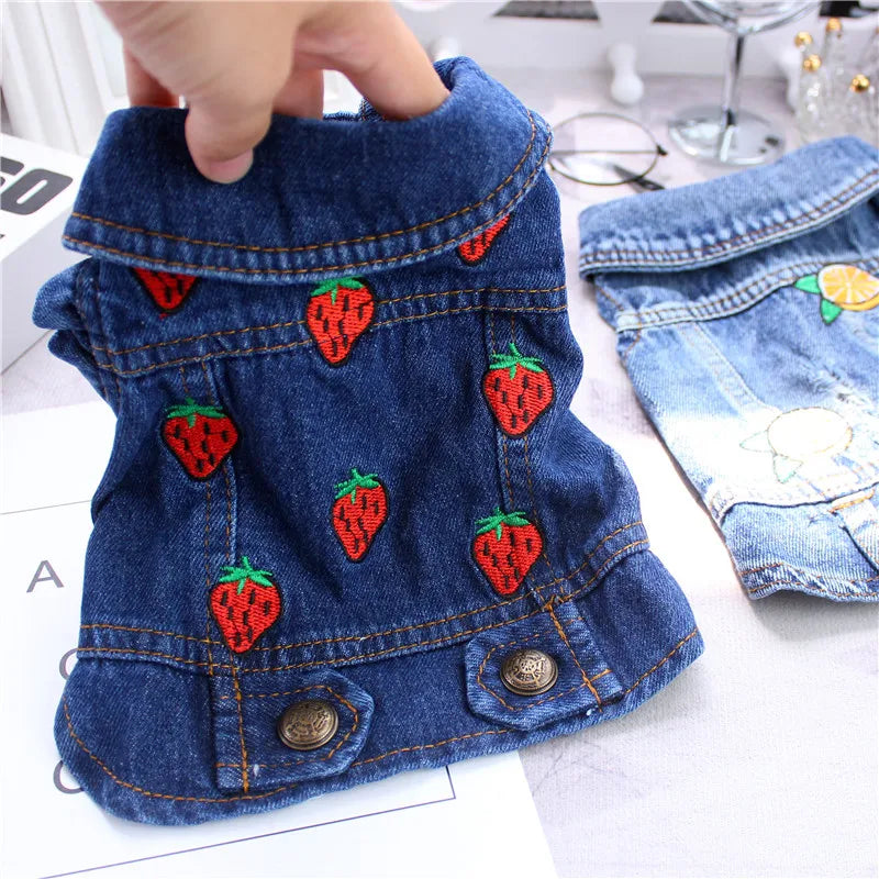 Pet Clothes Denim Dog Costume Summer Cowboy Vest Daisy Shirt Jeans Jacket Puppy Clothing for Chihuahua Yorkies