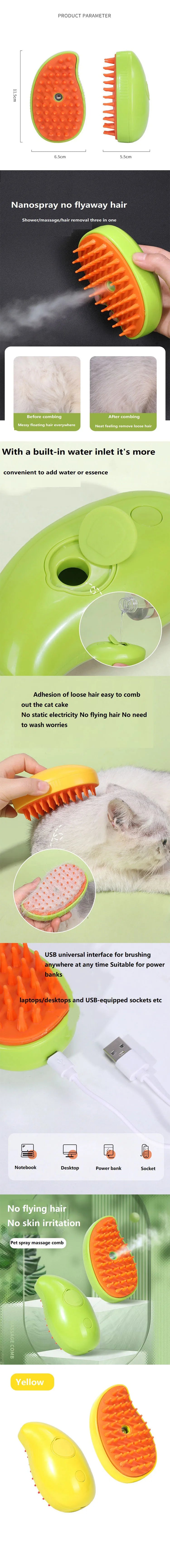 New Steam Brush for Cats Brush Cats Humidifier Steam Brush for Pet Comb for Cats Gadgets Animal Hair Remover MMRYP05