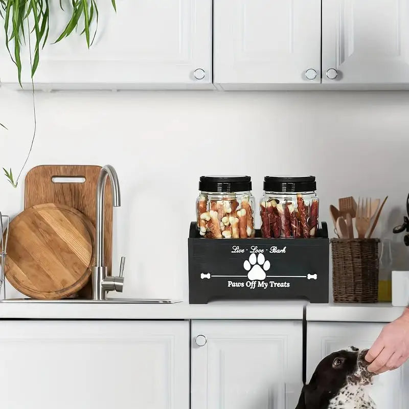 Wooden Dog Treat Container Multifunctional Airtight Dog Food Storage Container with 2  Cat and Dog Treat Jars Pet supplies