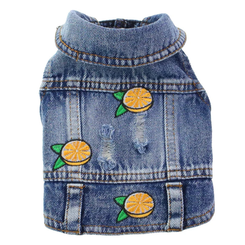 Stylish Embroidery Design Pet Denim Coat Dog Clothes, Puppy Clothing, Spring Cowboy Jacket, Jeans for Small and Medium Dogs