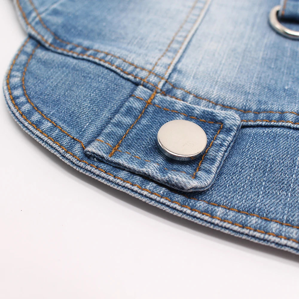 2024 New Thin Pet Dog Jeans Jacket Puppy Denim Clothes with Dog Leash Traction Buckle Cool Harness Vest for Small Medium Dogs