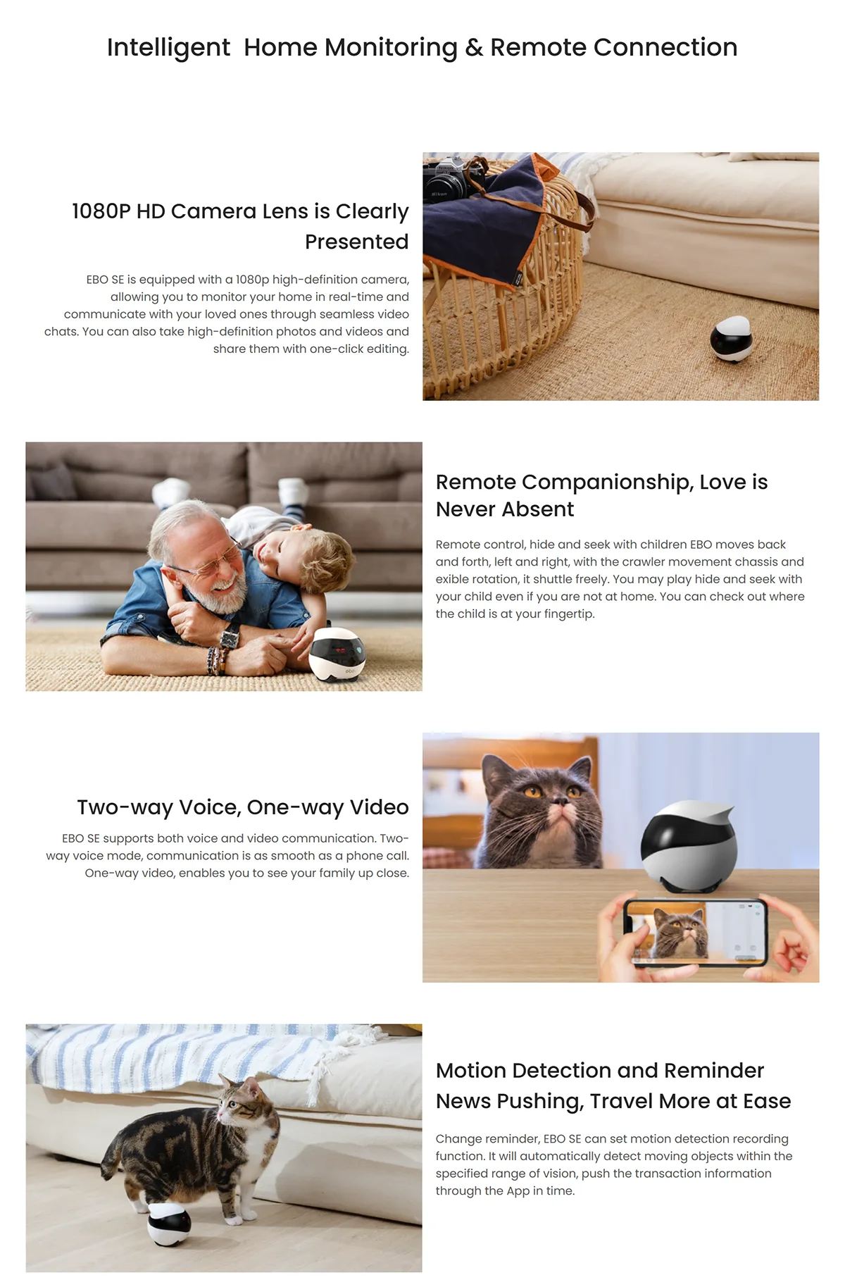 Enabot EBO SE Camera Robot for Dog Cat Baby 1080P Home Security Pet Camera Startlight Night Vision Wireless Remote Control
