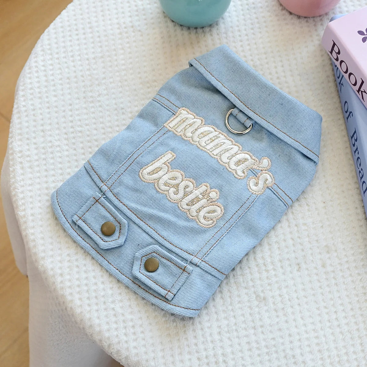 Denim Puppy Jacket For Chihuahua Yorkie Adjustable Lightweight  Coat, Breathable Dog Clothes With Snap Closure