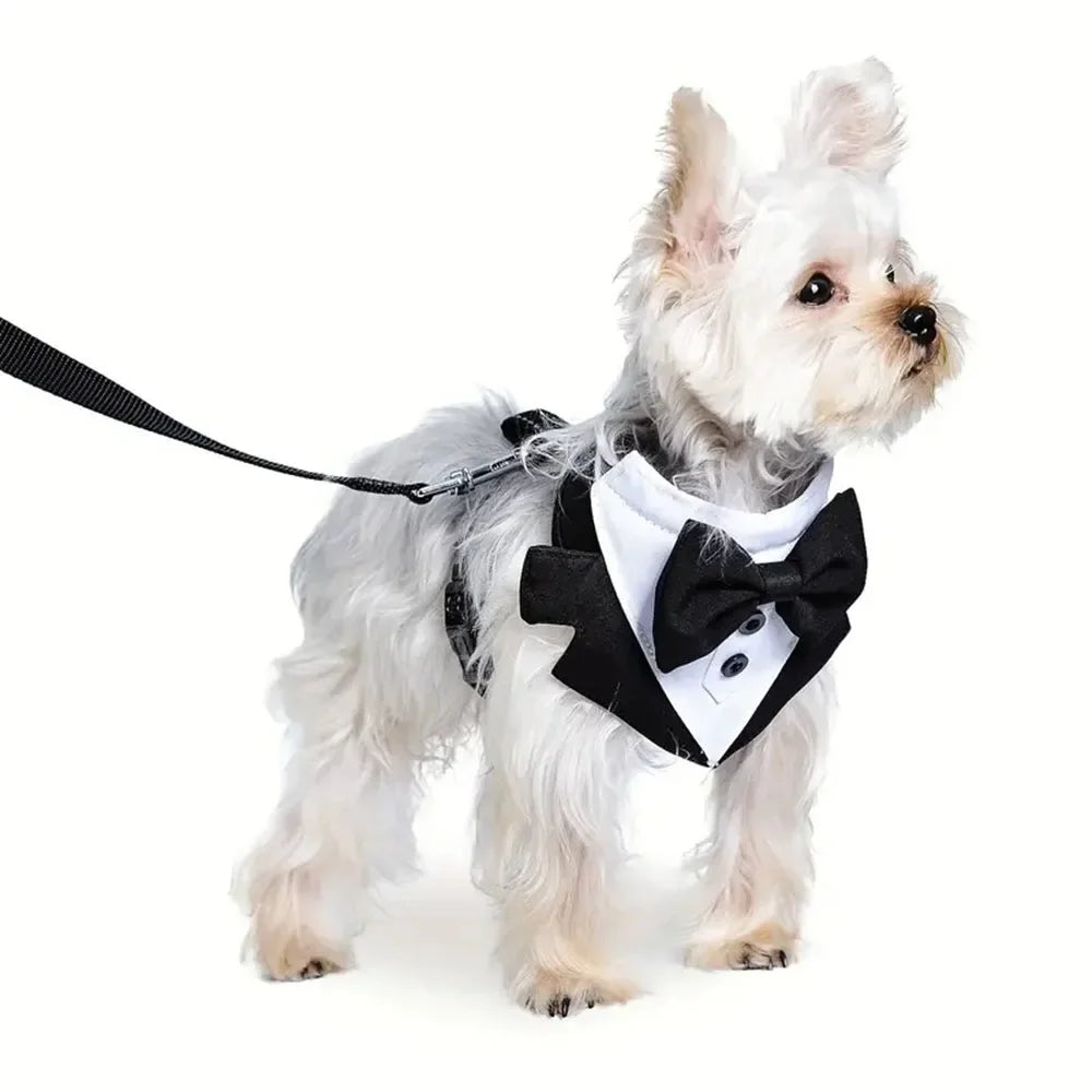 Dogs Tuxedo Wedding Party Suit Dog Formal Tuxedo with Bow Tie Pet Dog Vest Harness Outfit Wedding Attire Dog Tuxedo for Puppies