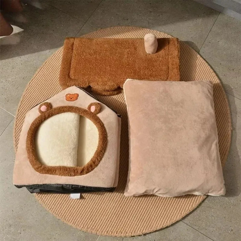 NEW Four seasons cat nest in winter warm closed dog house seat cushion removable dog bed creative soft winter warm cat nest