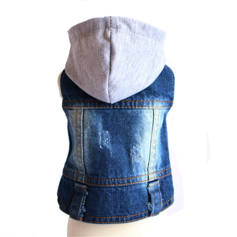 Pet Clothes for Small Medium Dogs Cool Dog Denim Jacket Puppy Sleeveless Dark Washed Jeans Costume Spring Lapel Pet Coat