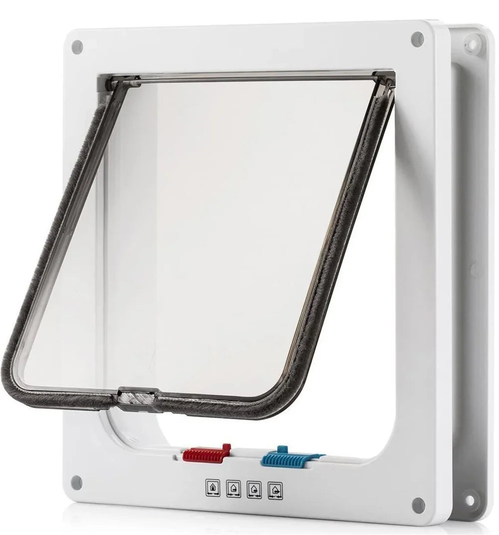 Magnetic 4-Way Lock Cat Flap Door for Interior & Exterior Doors Windows ABS Plastic Pet Gate Safety Entry/Exit for Cats & Dogs