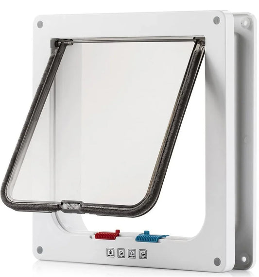 Magnetic 4-Way Lock Cat Flap Door for Interior & Exterior Doors Windows ABS Plastic Pet Gate Safety Entry/Exit for Cats & Dogs