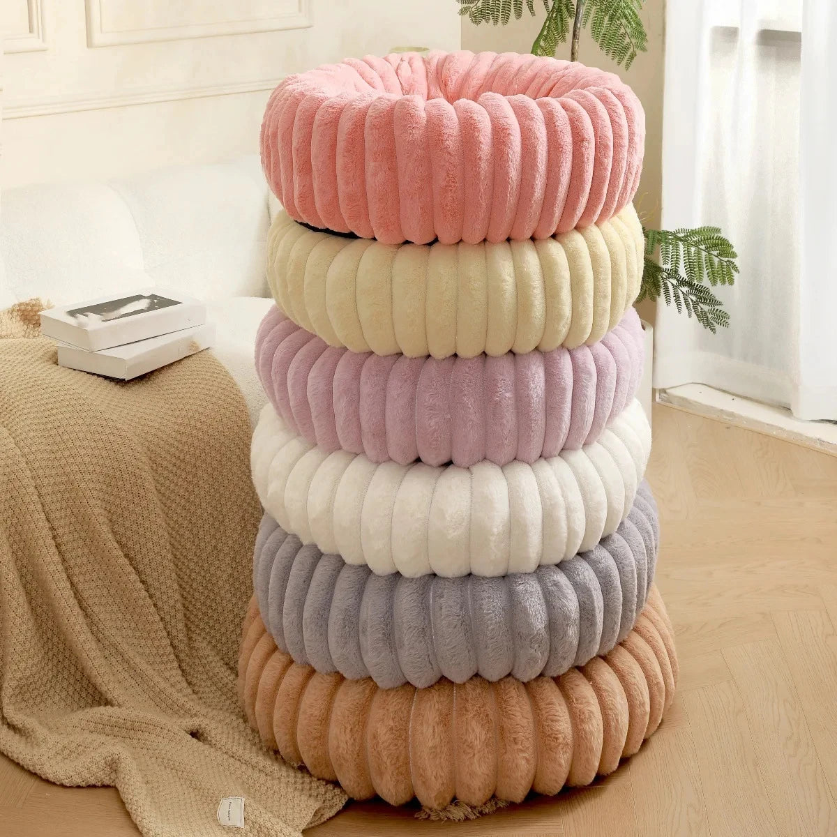 40-70cm Round Pet Bed for Dog Bed Super Soft Cat Bed Long Plush Dog House for Medium Dog House Winter Warm Sleeping