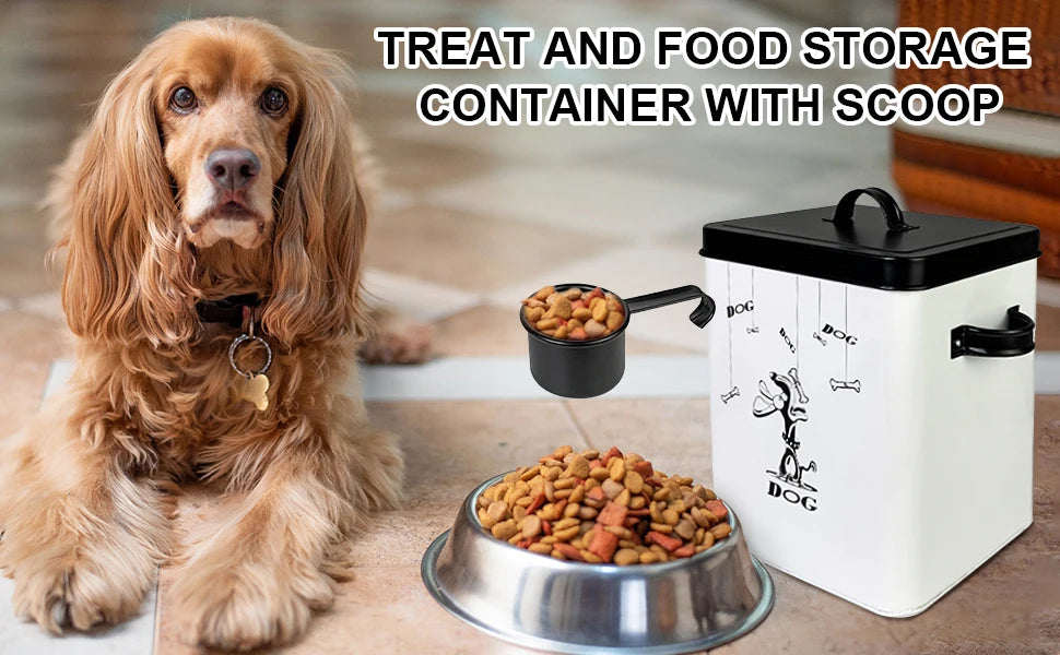 2023 New Fashion White  Farmhouse Dog Food Container with black Lid Food Storage Container with Serving Scoop