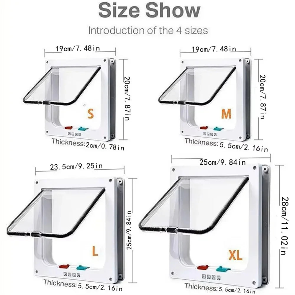 Magnetic 4-Way Lock Cat Flap Door for Interior & Exterior Doors Windows ABS Plastic Pet Gate Safety Entry/Exit for Cats & Dogs