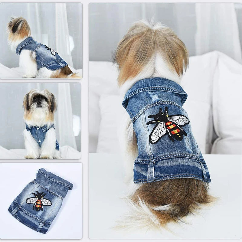Stylish Embroidery Design Pet Denim Coat Dog Clothes, Puppy Clothing, Spring Cowboy Jacket, Jeans for Small and Medium Dogs
