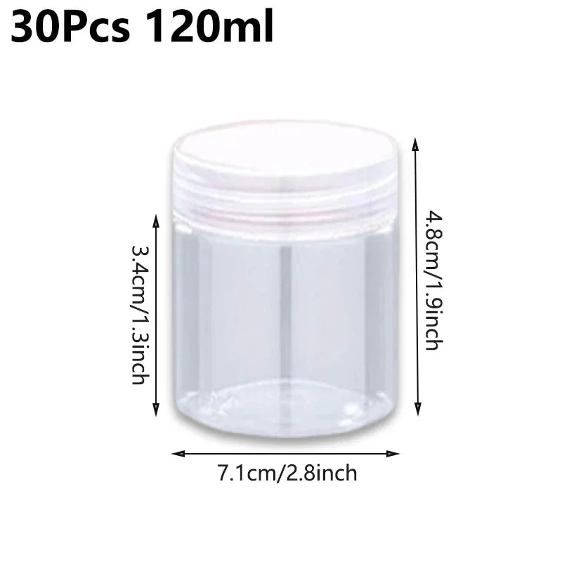 30Pcs 80-200ml Plastic Clear Jars With Screw Lid PET Round Eye Cream Containers Refillable Makeup Bottles Travel Accessories