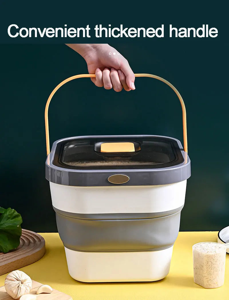 Plastic Sealable Kitchen Dog Food Storage Dispenser Collapsible Fold Airtight Rice Container with Lid Locking