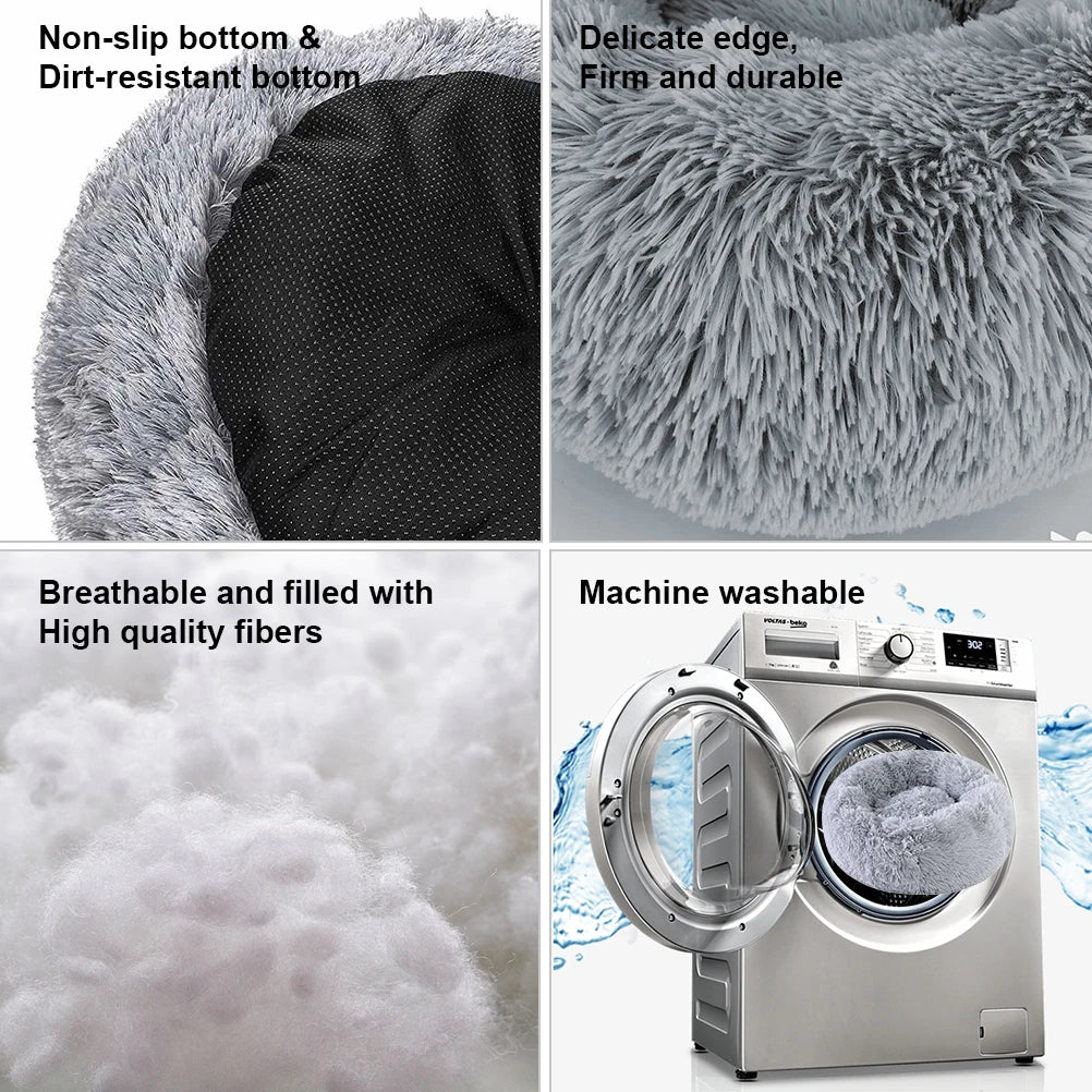 70CM Donut-Shaped Plush Pet Cuddler Bed Machine Washable Anti-Slip for Dog&Cat House Winter Warm Sleeping