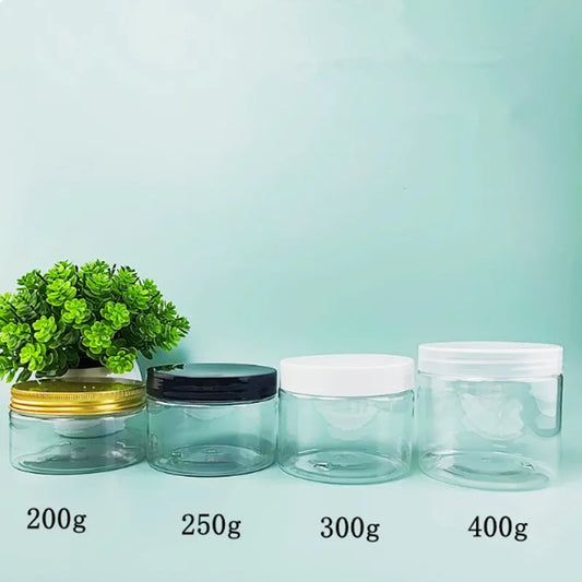 250/400/500ml Empty Cream Jar Facial Mask PET Container Clear Bottle With aluminum/Plastic lid Makeup Cosmetic Packing Bottle