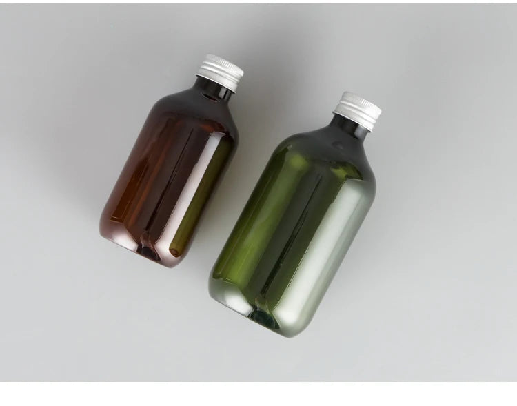 10/20/50pcs 100ml 150ml 200ml Green Plastic Bottle With Aluminum Lid 300ml 400ml 500ml Boston Brown PET Bottle Container XD32101