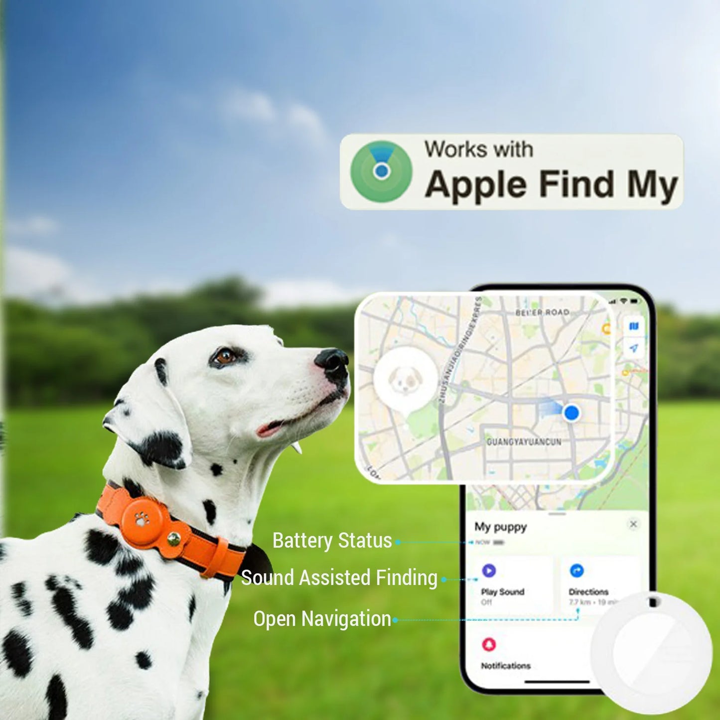 IP67 GPS Tracker for Dogs Waterproof Pet Tracking Smart Collar Real-time Location No Monthly Fee  Tracker Collar for Airtag iOS