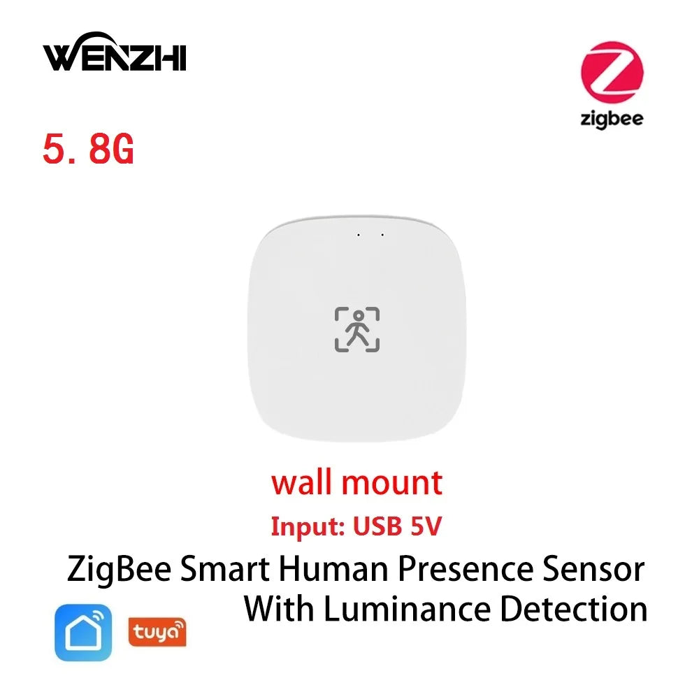 Wifi/ZigBee 5.8/24G MmWave Radar Human Presence Motion Sensor With Luminance/Distance Detection Tuya Smart Life Home Automation