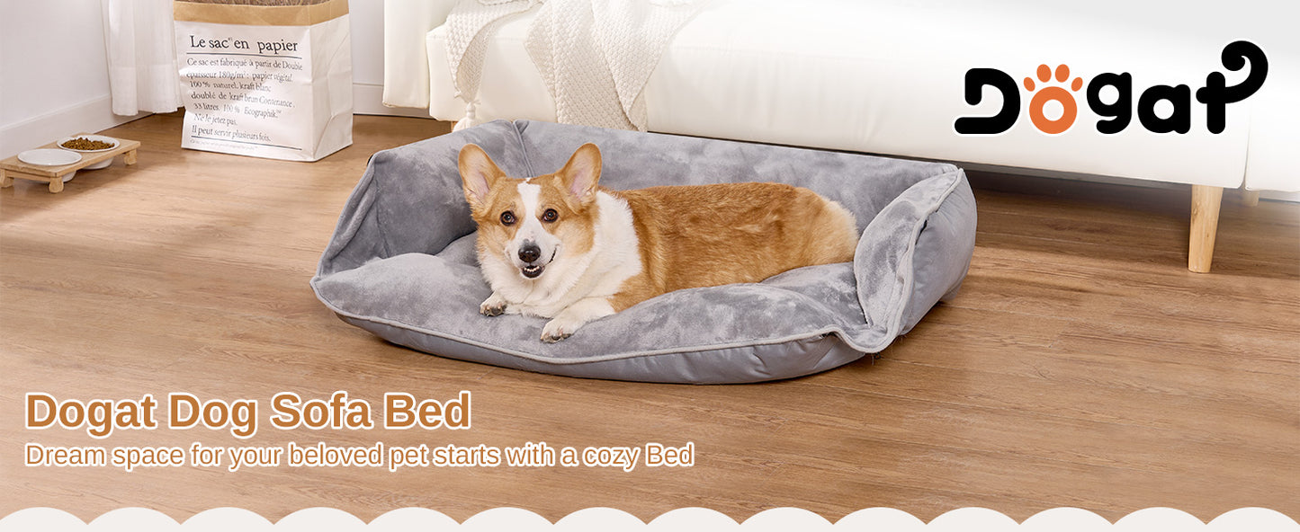 4-in-1 Transformable Pet Bed - Flannel Sofa & Mattress for Small/Medium/Large Dogs & Cats, Washable Grey